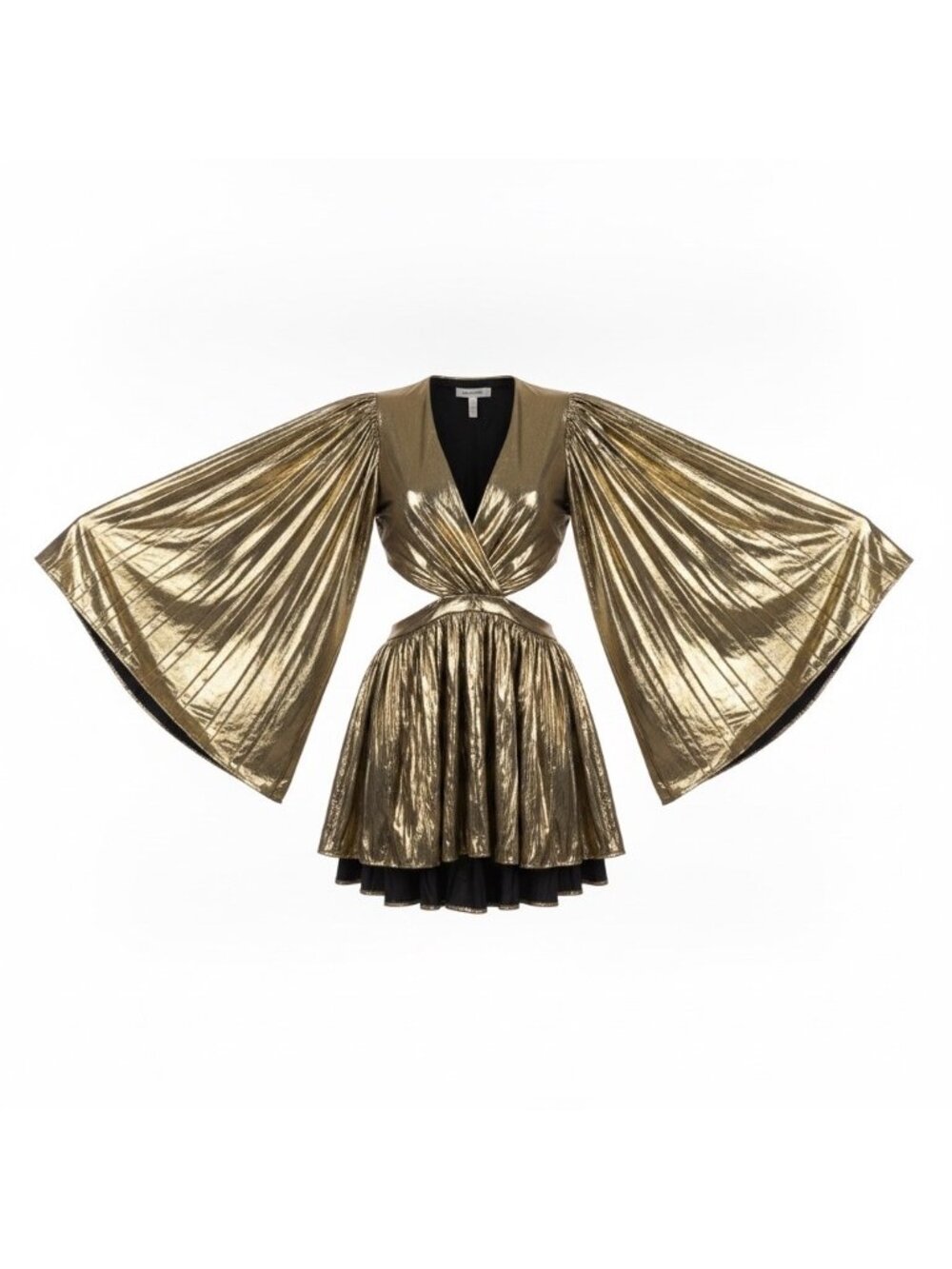 The Sanga Womens Gold Metallic Mini Dress Flared Sleeves Cutout Size M